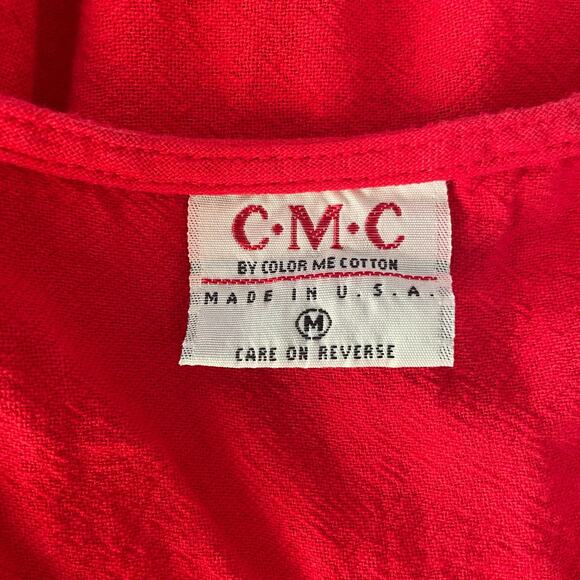 Color Me Cotton Trapeze Dress Size Medium Red Solid Flowy Lagenlook Boho Minimal - Picture 10 of 14